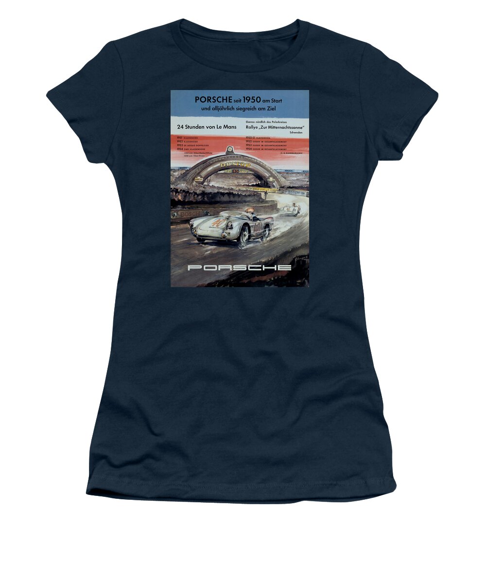 24 Hours Of Le Mans Women's T-Shirt featuring the digital art 1950 Porsche Le mans Poster by Georgia Fowler