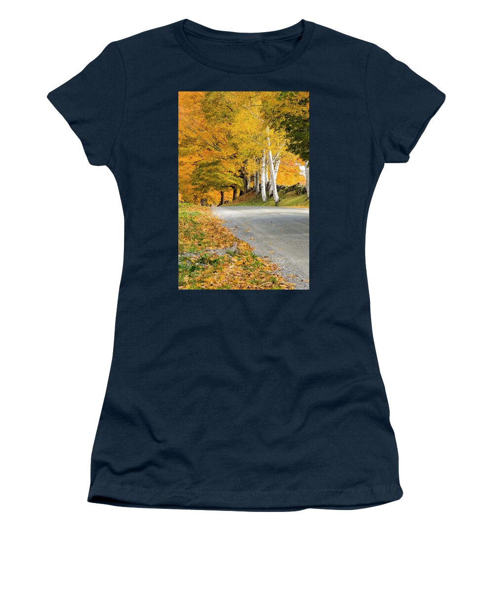 Autumn Birches Women's T-Shirt featuring the photograph Autumn Road by Tom Singleton