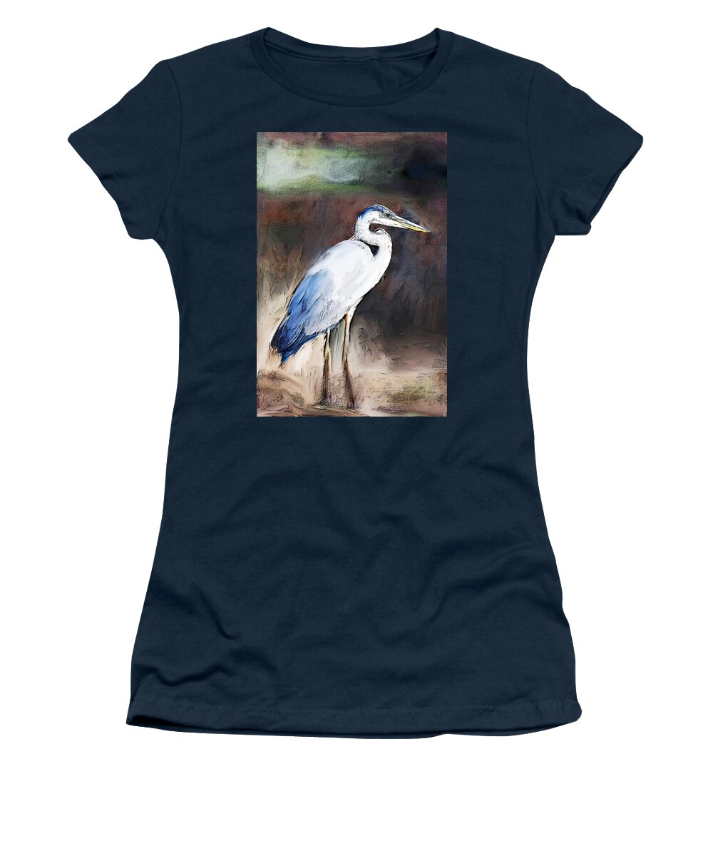 Blue Heron Ii Darker Women's T-Shirt featuring the digital art Blue Heron II #2 by Don Wright