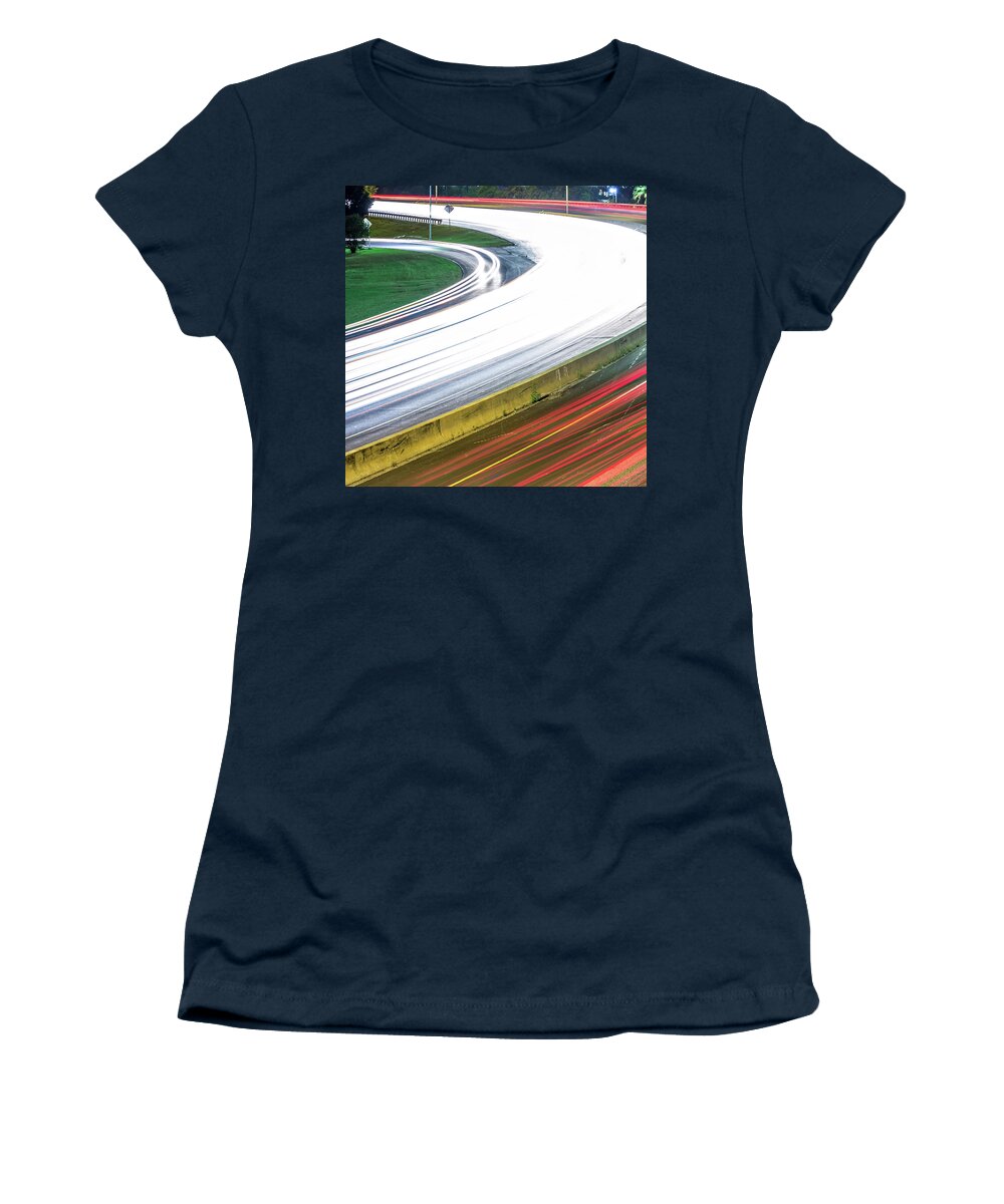 Co2 Women's T-Shirt featuring the photograph Cars Traffic Commute On Highway At Night #2 by Alex Grichenko
