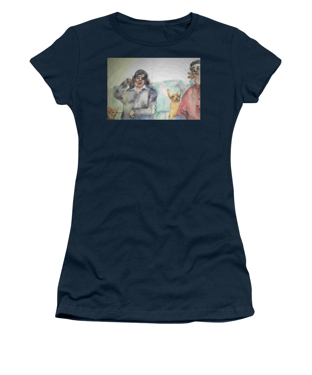 Comedians. Cats. Jerry Sienfeld Women's T-Shirt featuring the painting Comedians and cats album #2 by Debbi Saccomanno Chan