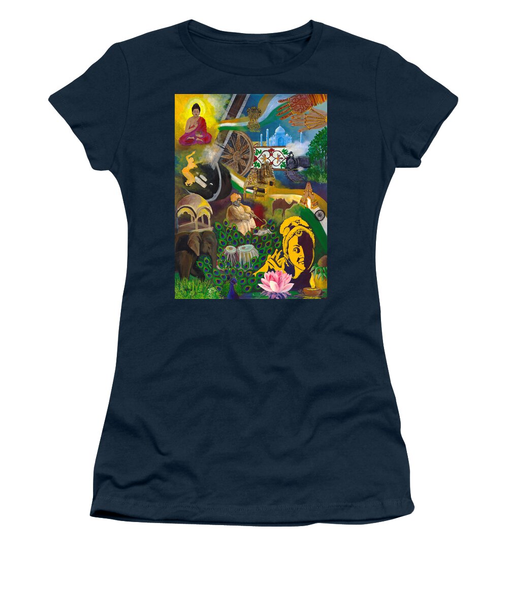 Discover Women's T-Shirt featuring the painting Discover India by Alika Kumar