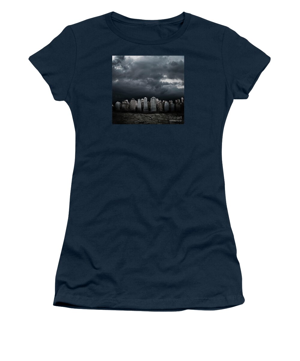Graveyard Women's T-Shirt featuring the digital art Graveyard at night by Jelena Jovanovic