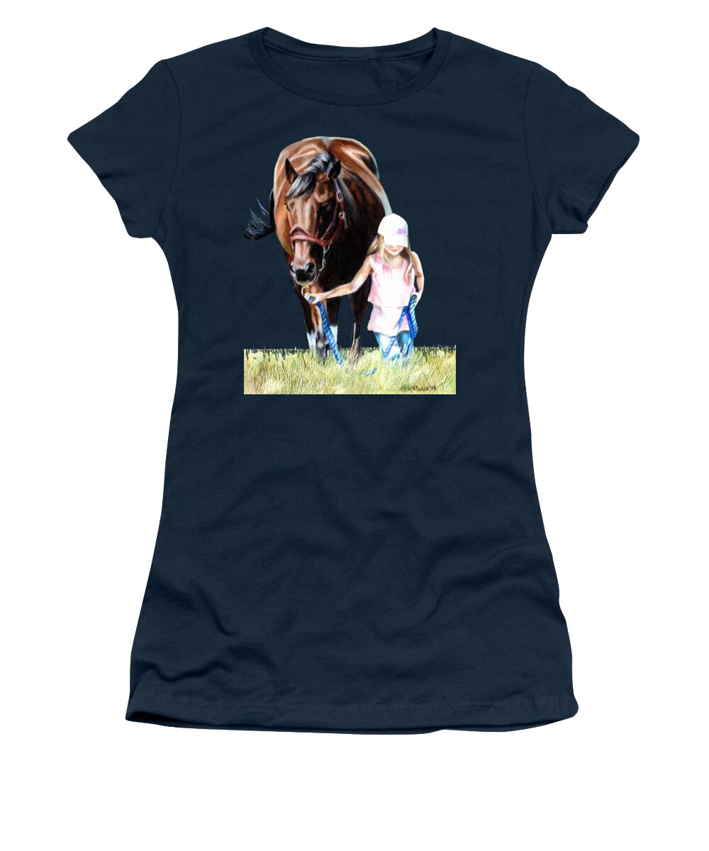 Horse Women's T-Shirt featuring the drawing Just a girl and Her Horse #2 by Shana Rowe Jackson