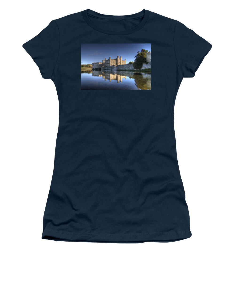 Leeds Castle Women's T-Shirt featuring the photograph Leeds Castle Reflections #1 by Chris Thaxter