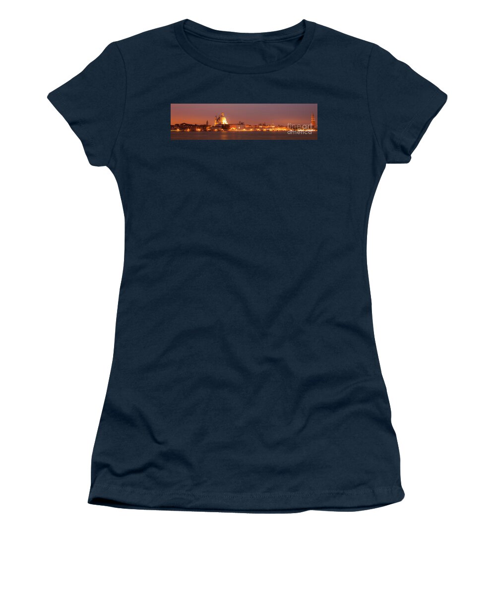 Bridge Women's T-Shirt featuring the photograph Panorama By Night Of Venice, italian City by Amanda Mohler