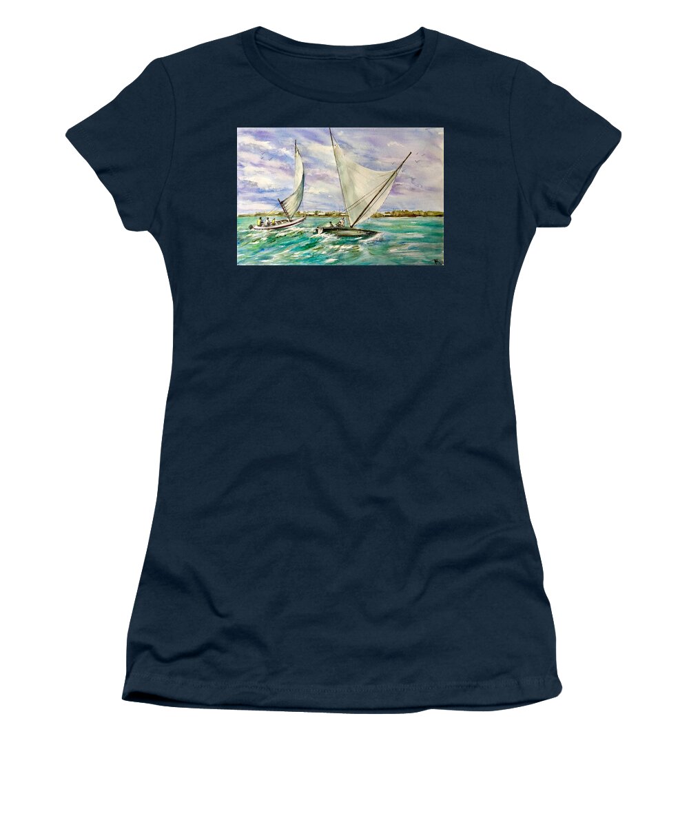 Regatta Women's T-Shirt featuring the painting Regatta #3 by Katerina Kovatcheva