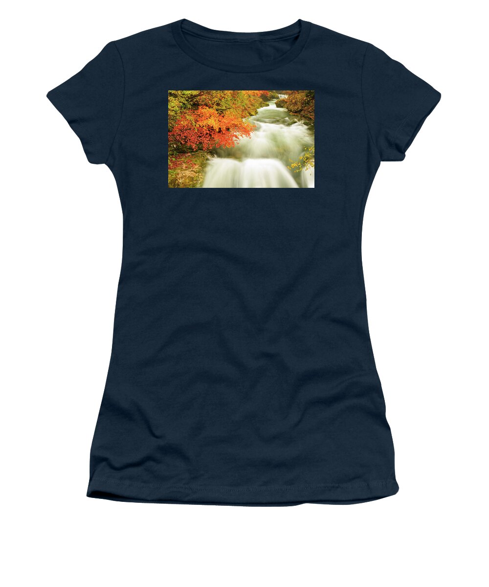 Soteska Women's T-Shirt featuring the photograph The Soteska Vintgar gorge in Autumn by Ian Middleton