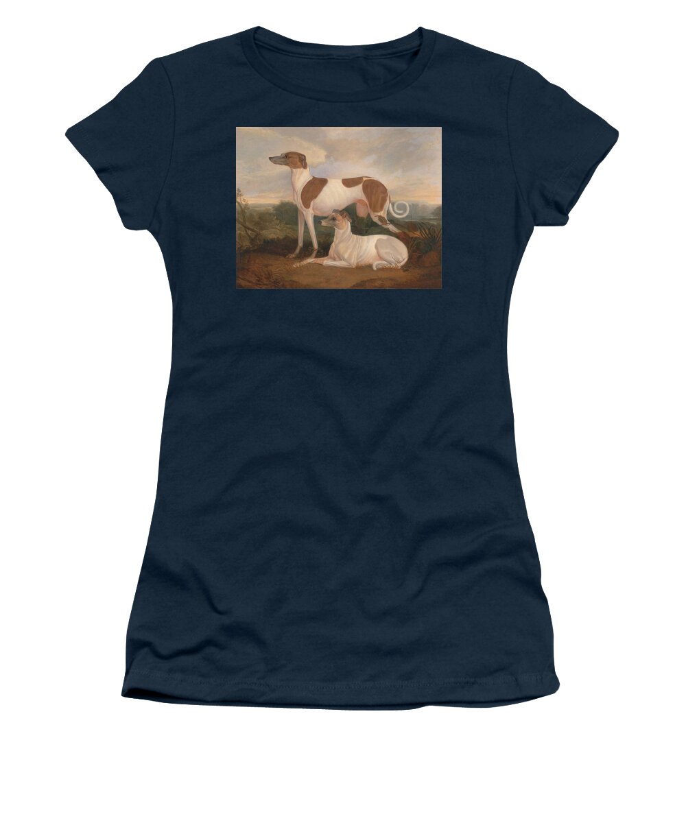 Charles Hancock Women's T-Shirt featuring the painting Two Greyhounds in a Landscape #2 by Celestial Images