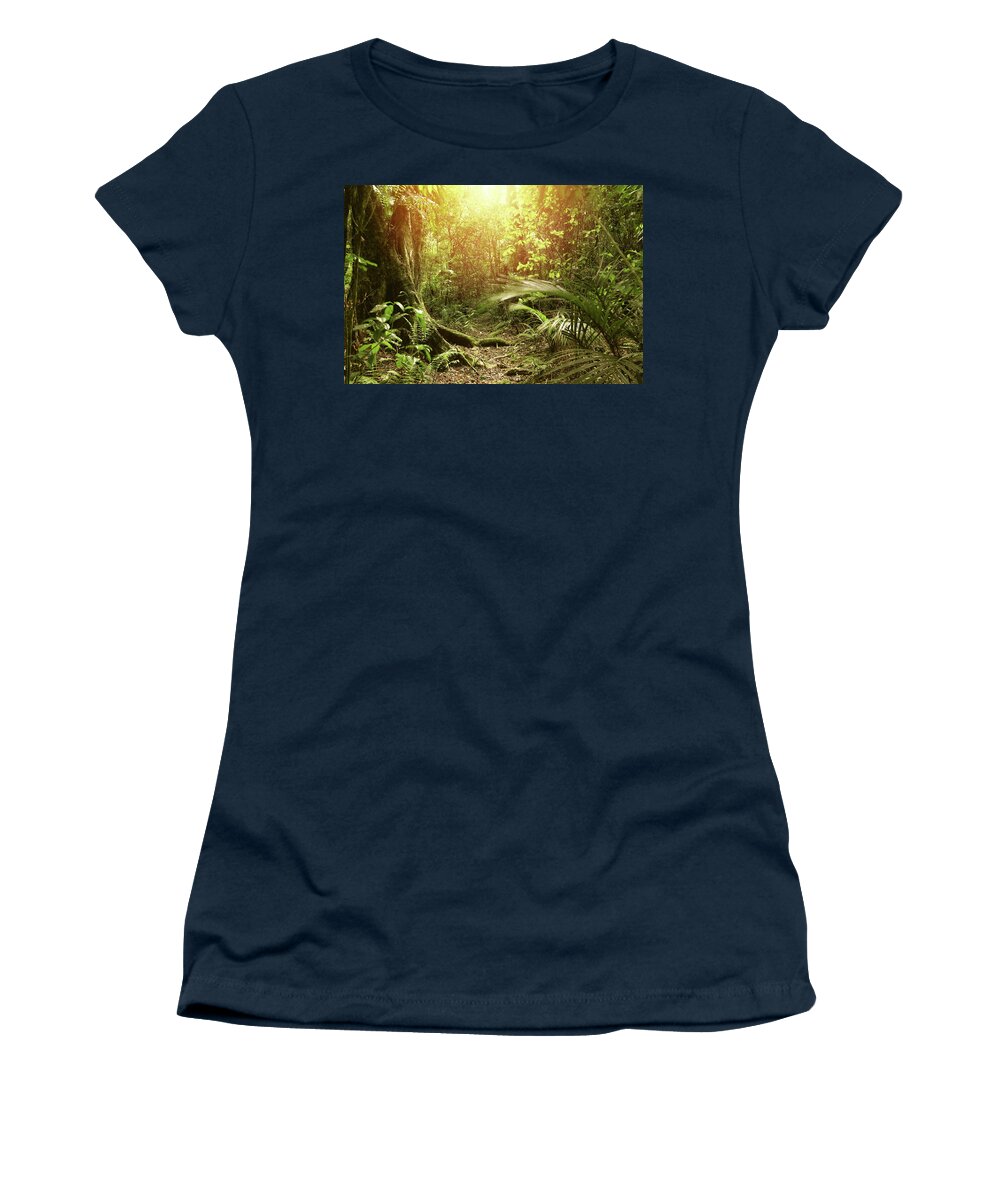 Rain Forest Women's T-Shirt featuring the photograph Forest light #29 by Les Cunliffe