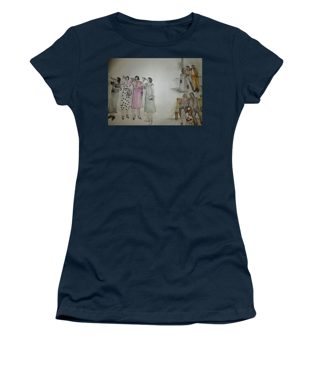 Prohibition . Drinking. Mobsters. Lucky Luciano Women's T-Shirt featuring the painting Italians Ellis island prohibition album #29 by Debbi Saccomanno Chan