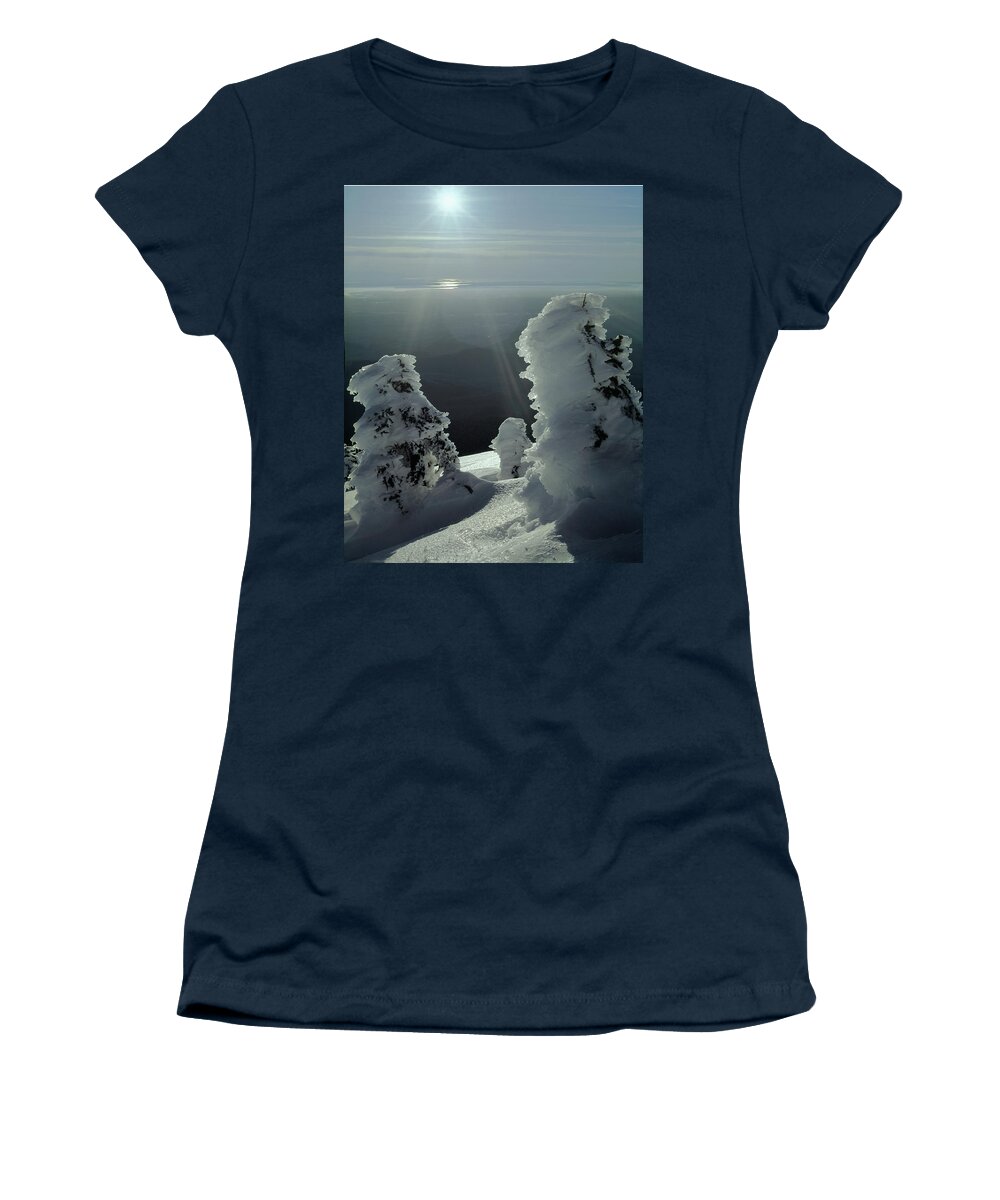 Sunburst Women's T-Shirt featuring the photograph 2M4415 A Ice Covered Trees over Puget Sound by Ed Cooper Photography