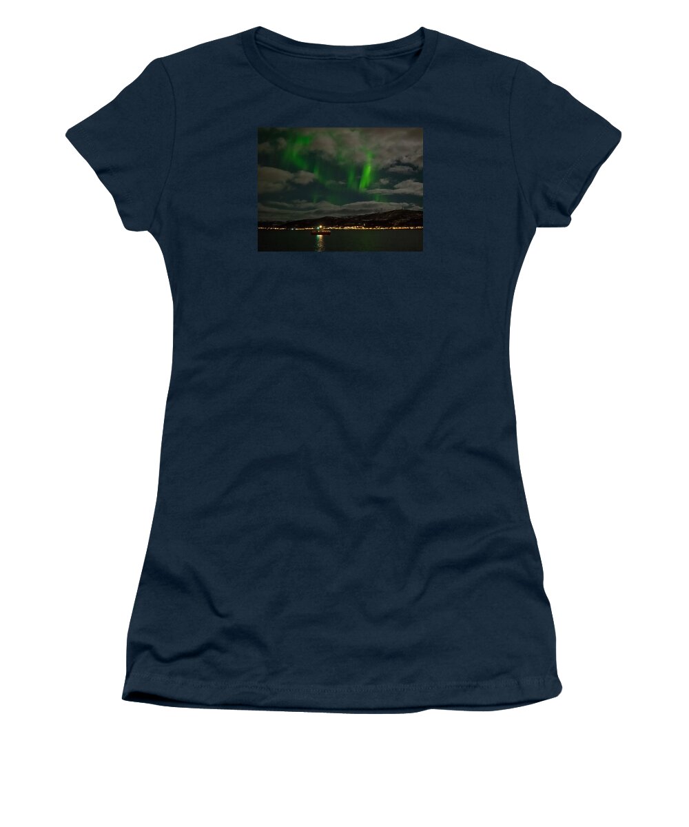 Nfjord Women's T-Shirt featuring the photograph Northern Lights #3 by Mark Llewellyn