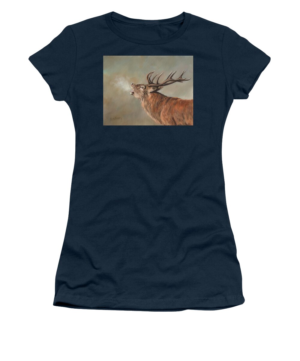 Red Deer Women's T-Shirt featuring the painting Red Deer Stag #3 by David Stribbling