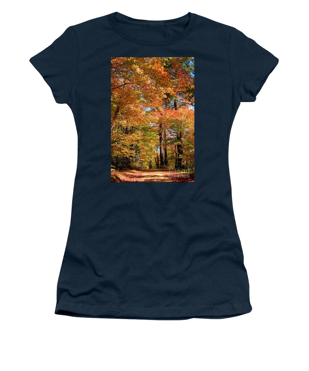 Season Women's T-Shirt featuring the photograph Road Through Woods #3 by Larry Landolfi