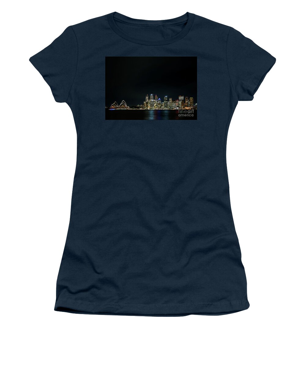 Central Business District Women's T-Shirt featuring the photograph View Of Sydney City Harbour In Australia At Night #3 by JM Travel Photography