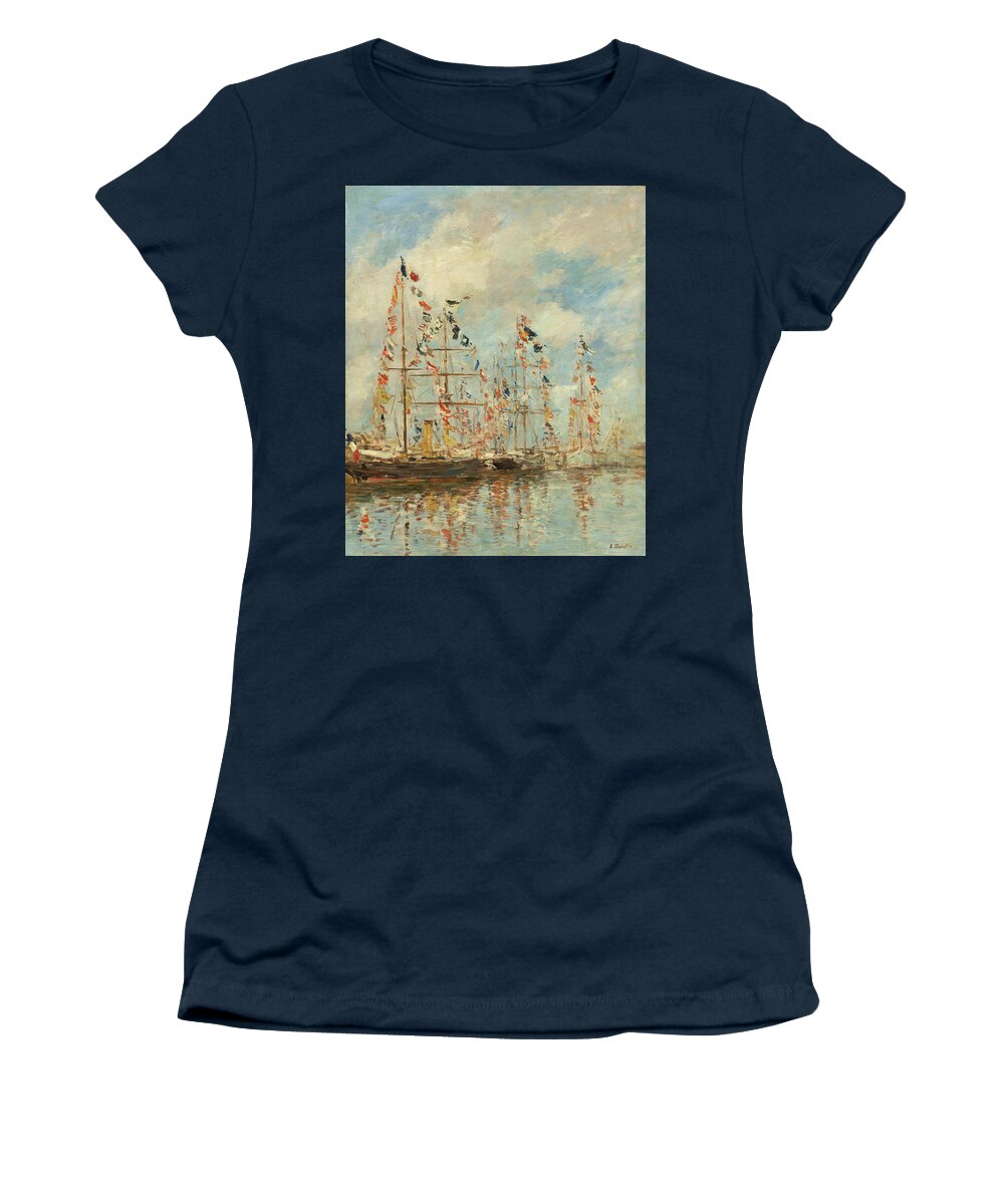 Eugne Boudin Women's T-Shirt featuring the painting Yacht Basin At Trouville-Deauville #3 by Eugene Boudin