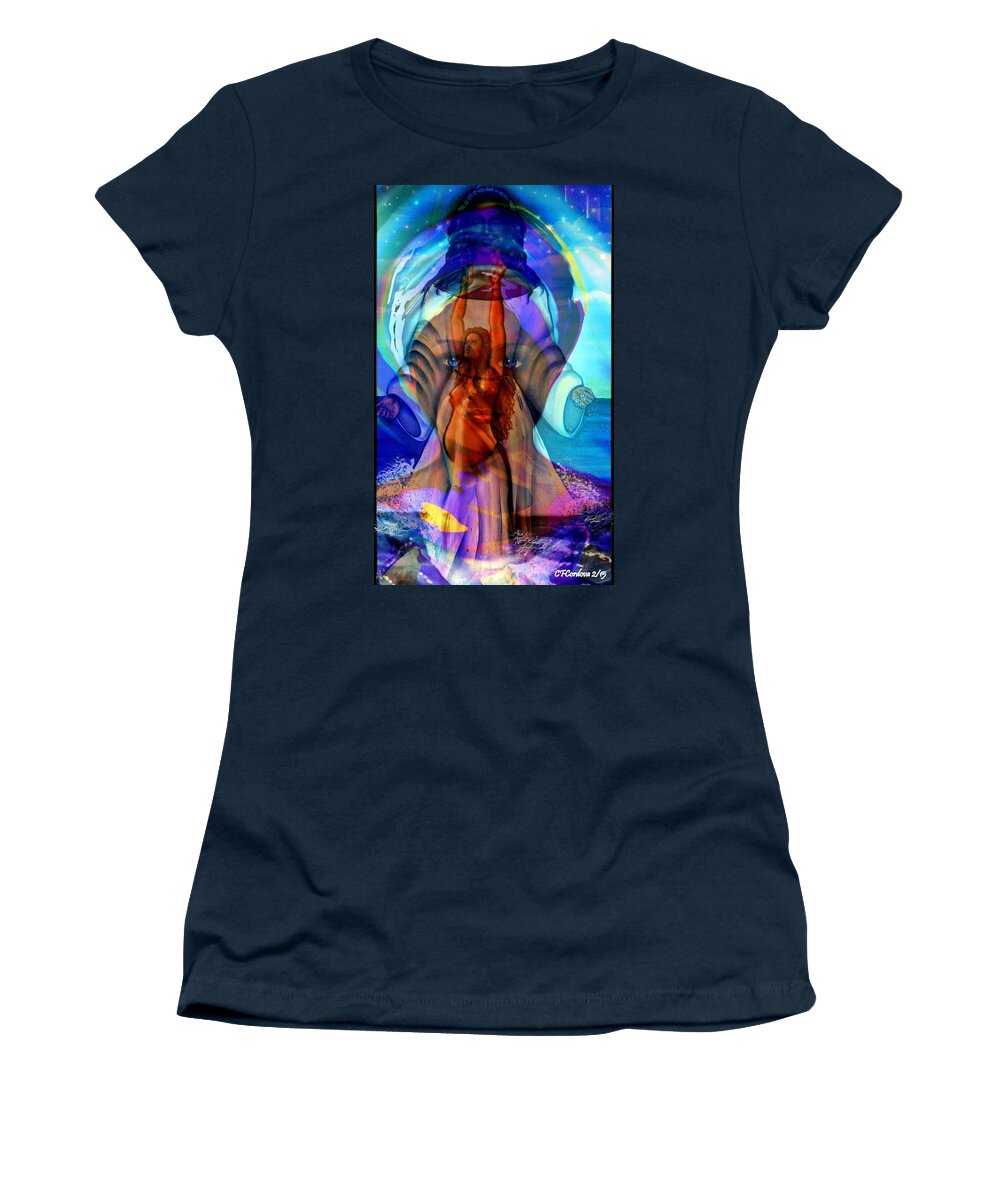 Yemaya Women's T-Shirt featuring the digital art Yemaya- The Goddess #1 by Carmen Cordova