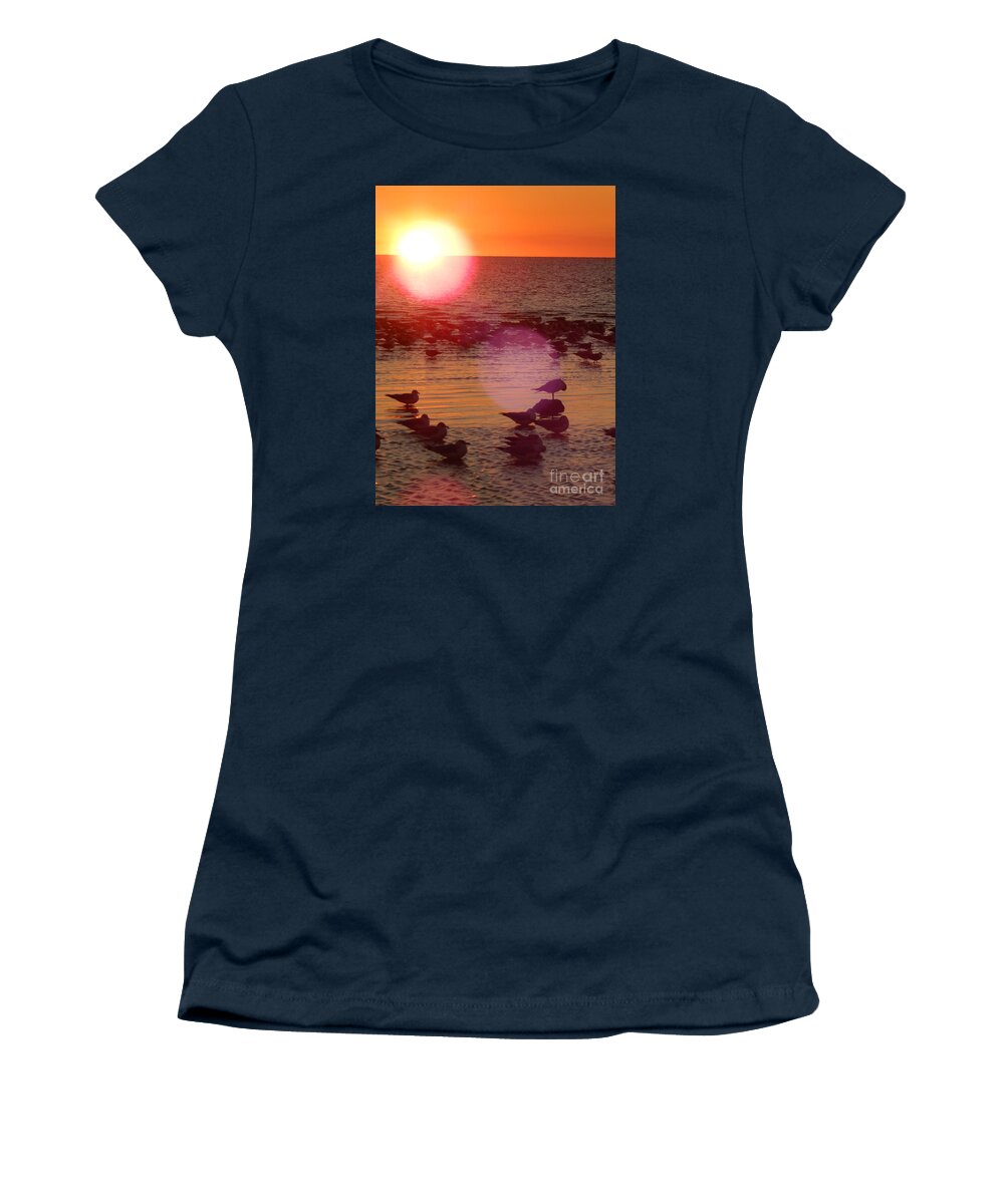Orange Sky Women's T-Shirt featuring the photograph 3422 by Priscilla Batzell Expressionist Art Studio Gallery