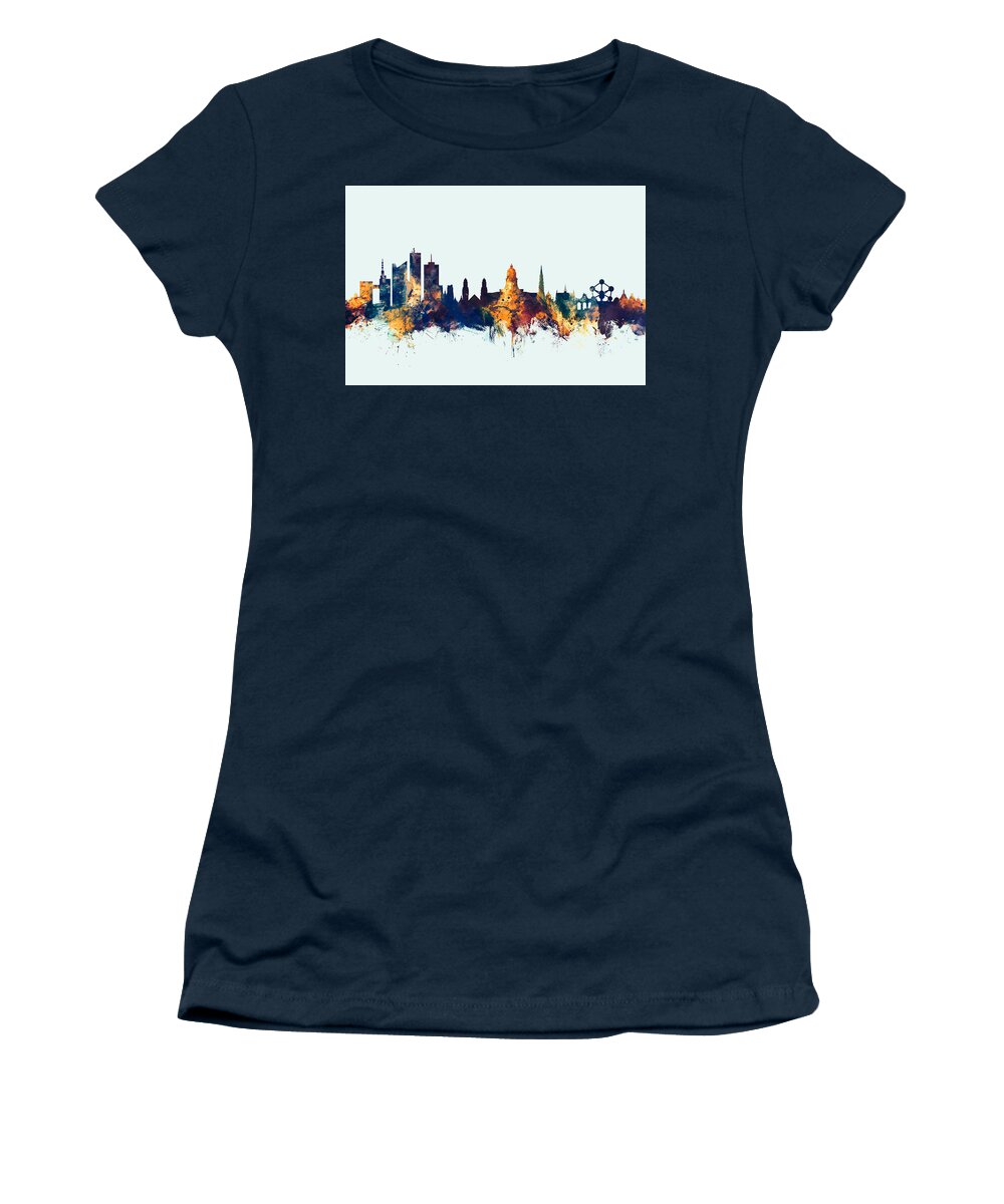 Brussels Women's T-Shirt featuring the digital art Brussels Belgium Skyline #4 by Michael Tompsett