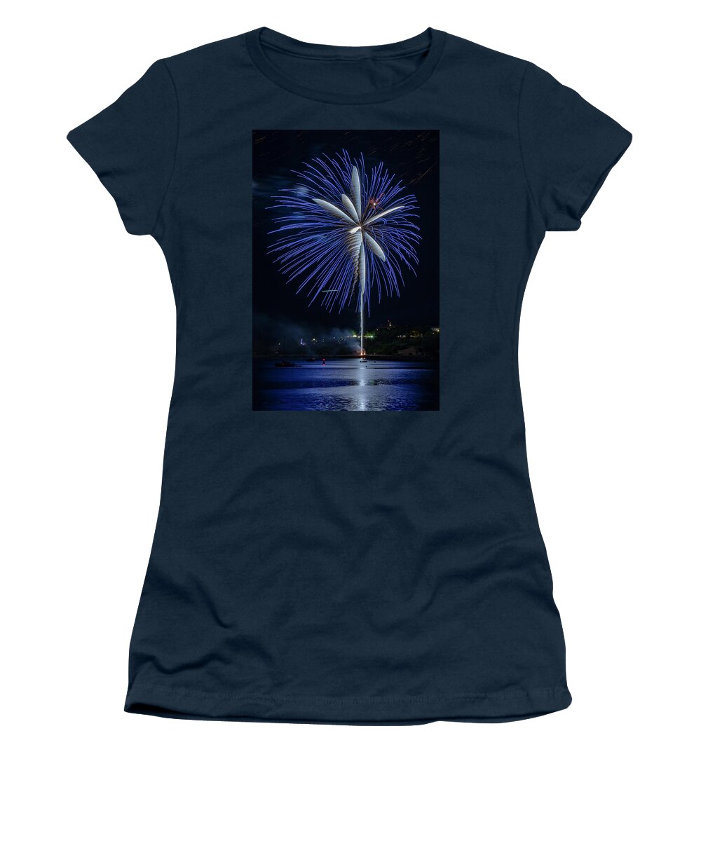 Maine Women's T-Shirt featuring the photograph Fireworks over Portland, Maine #4 by Colin Chase