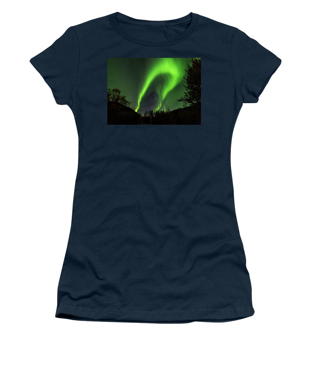 Denali Women's T-Shirt featuring the photograph Northern lights, aurora borealis at Kantishna Lodge in Denali National Park #4 by Brenda Jacobs