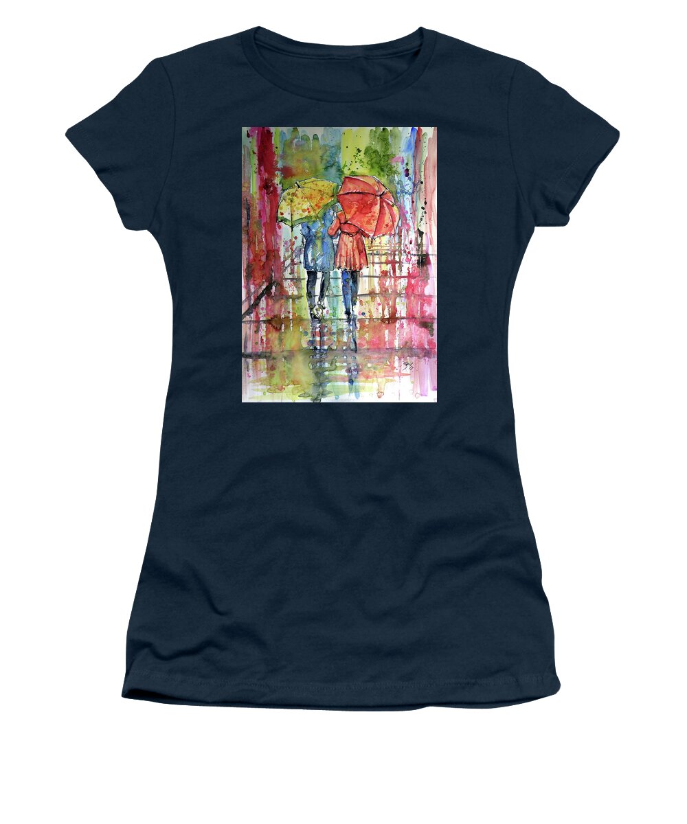Rain Women's T-Shirt featuring the painting Raining #4 by Kovacs Anna Brigitta