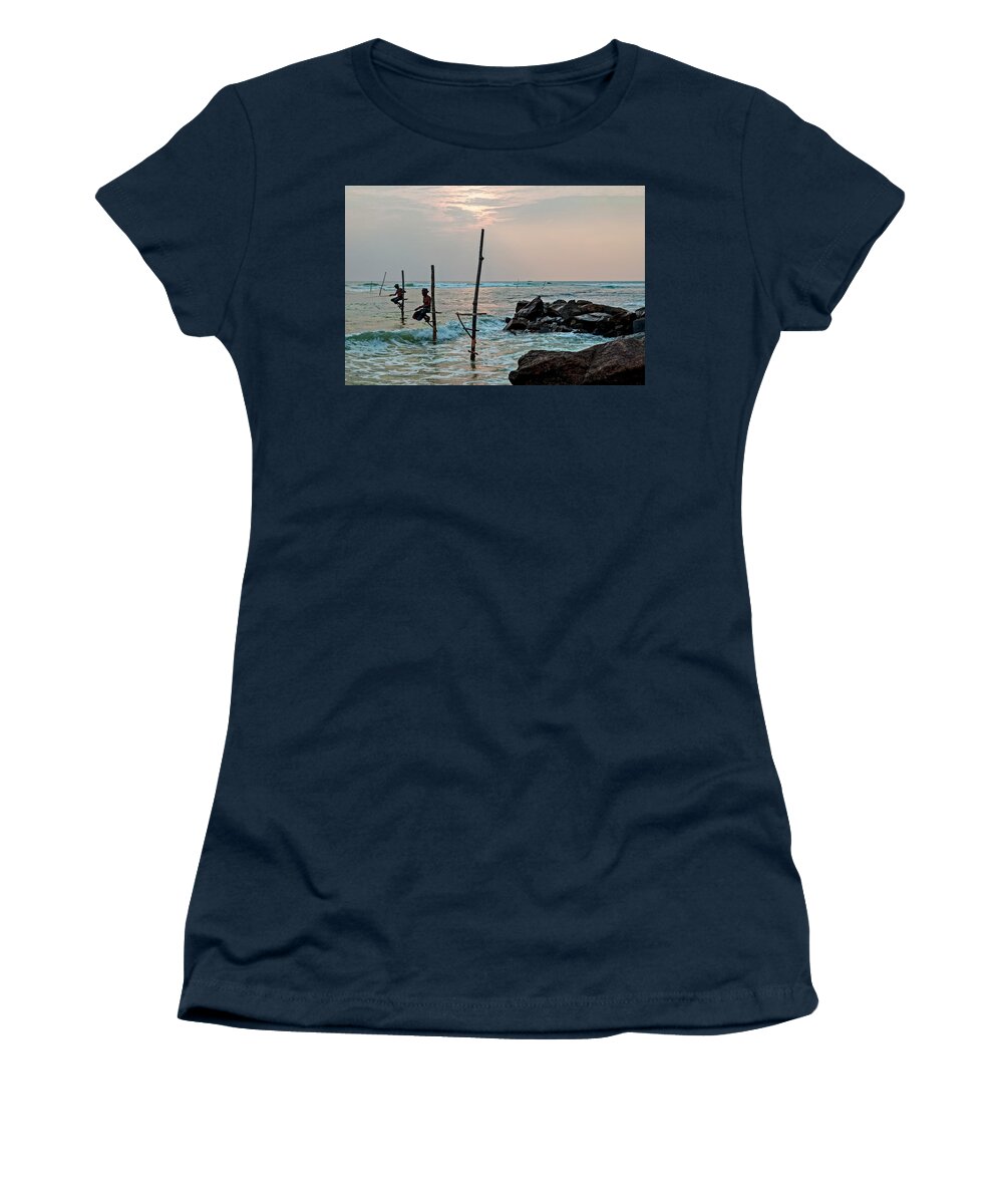 Stilt Women's T-Shirt featuring the photograph Stilt Fishermen - Sri Lanka #4 by Joana Kruse