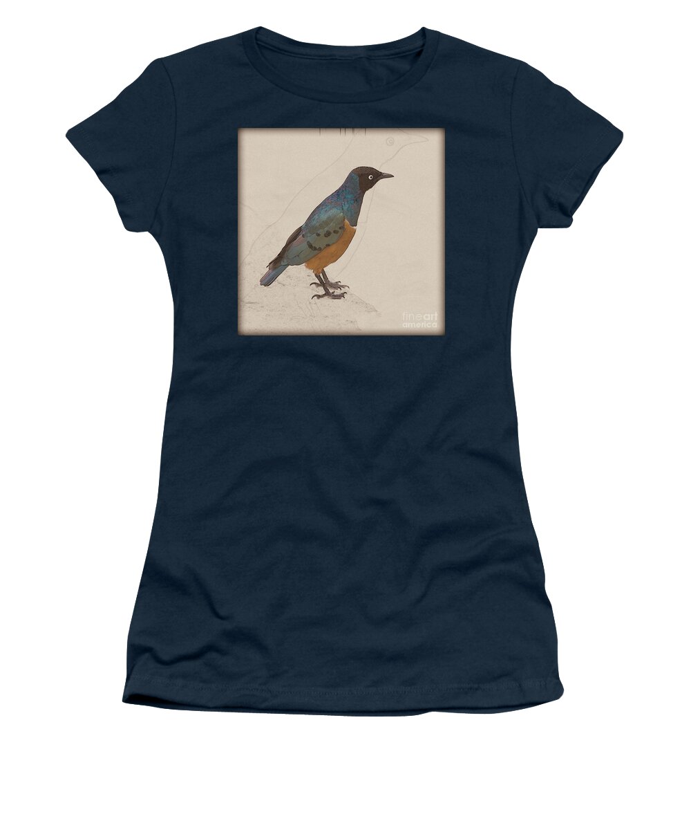 Superb Starling Women's T-Shirt featuring the photograph Superb Starling Lamprotornis superbus #4 by Humorous Quotes