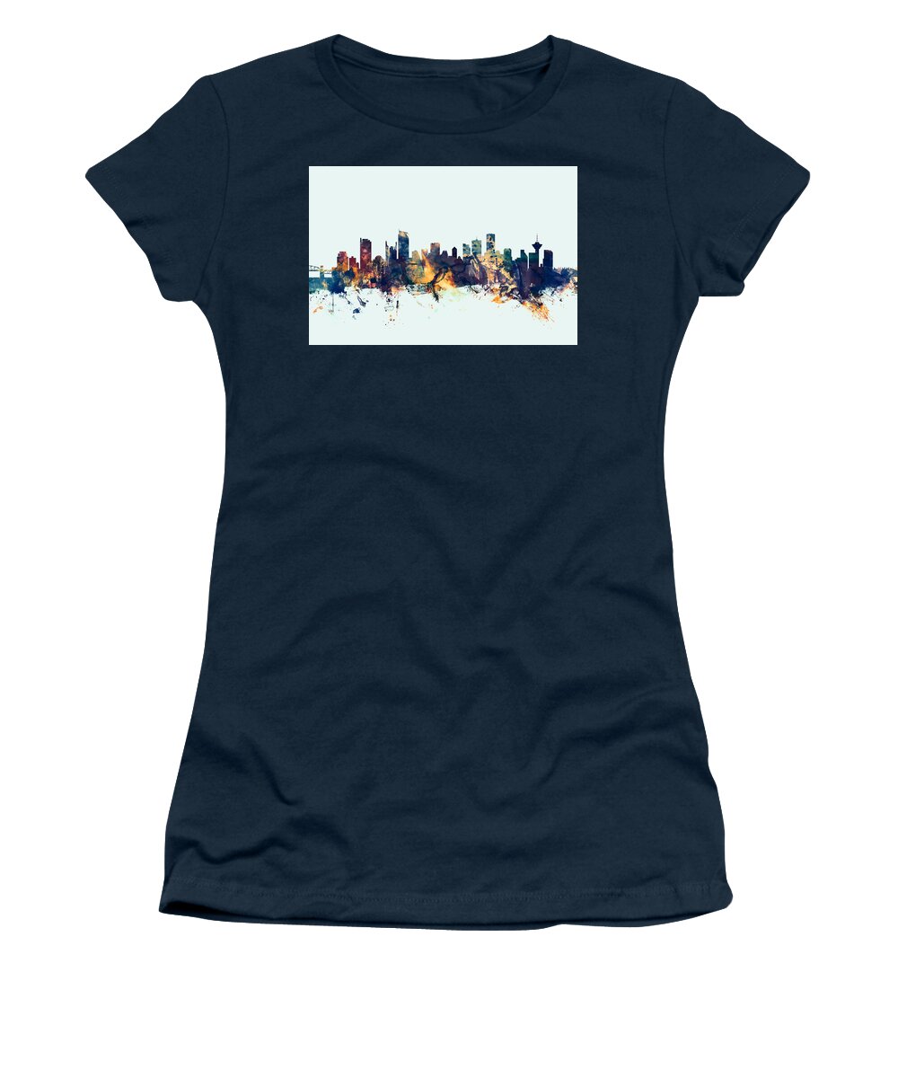 City Skyline Women's T-Shirt featuring the digital art Vancouver Canada Skyline #4 by Michael Tompsett