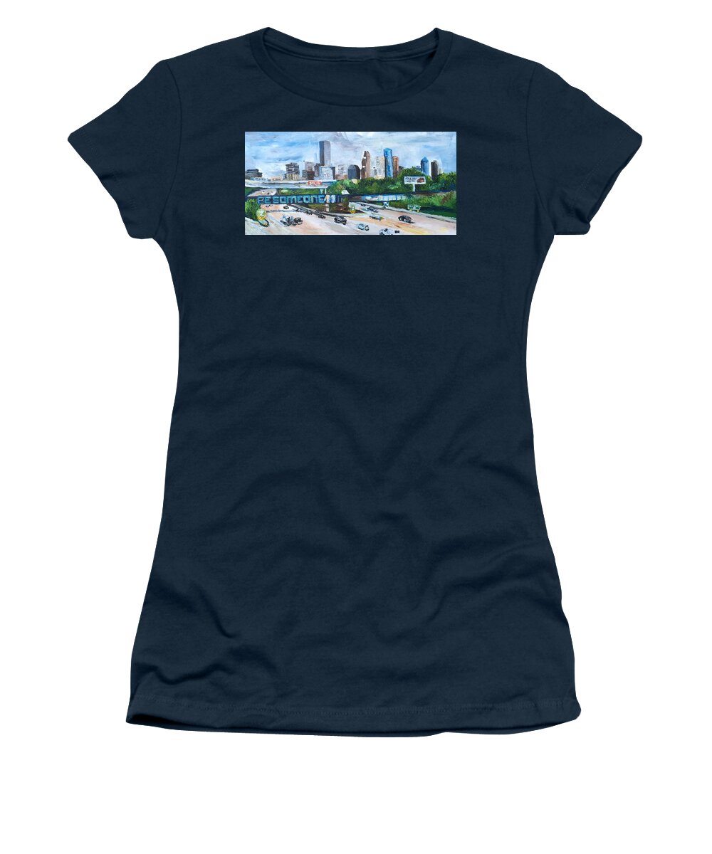 Citiscape Women's T-Shirt featuring the painting 45 South, Houston, Texas by Lauren Luna