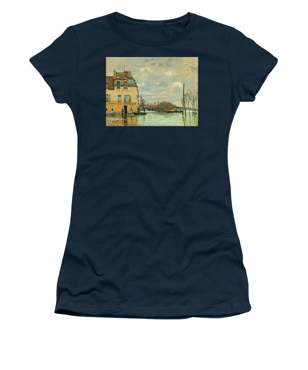 Alfred Sisley Women's T-Shirt featuring the painting Flood at Port-Marly #5 by Alfred Sisley