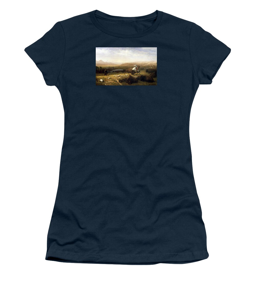 Albert Bierstadt Women's T-Shirt featuring the painting The Last Of The Buffalo #6 by MotionAge Designs