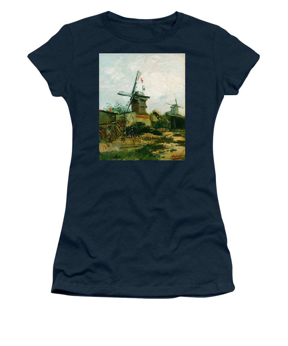 Windmills On Montmartre Women's T-Shirt featuring the painting Windmills on Montmartre #6 by Vincent van Gogh