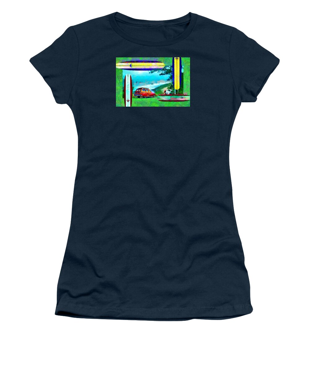 60's Women's T-Shirt featuring the digital art 60's Surfing by Caito Junqueira