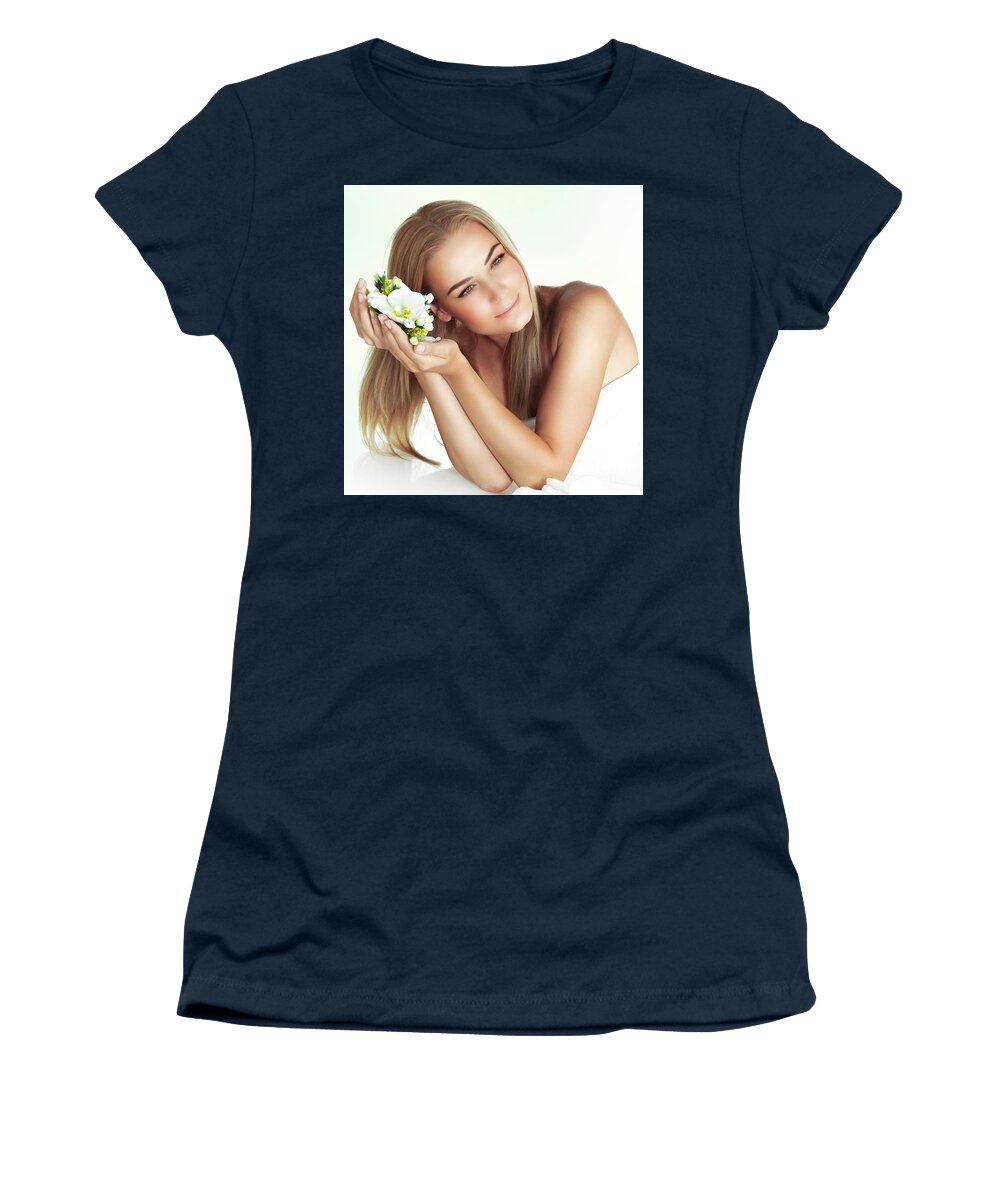 Adult Women's T-Shirt featuring the photograph Beautiful woman at spa #9 by Anna Om