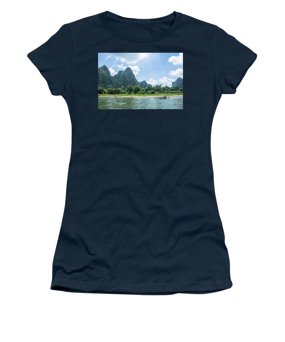 River Women's T-Shirt featuring the photograph Lijiang River and karst mountains scenery #9 by Carl Ning