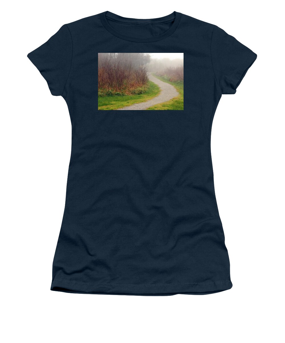 Fog Women's T-Shirt featuring the photograph A Foggy Path by Travis Rogers