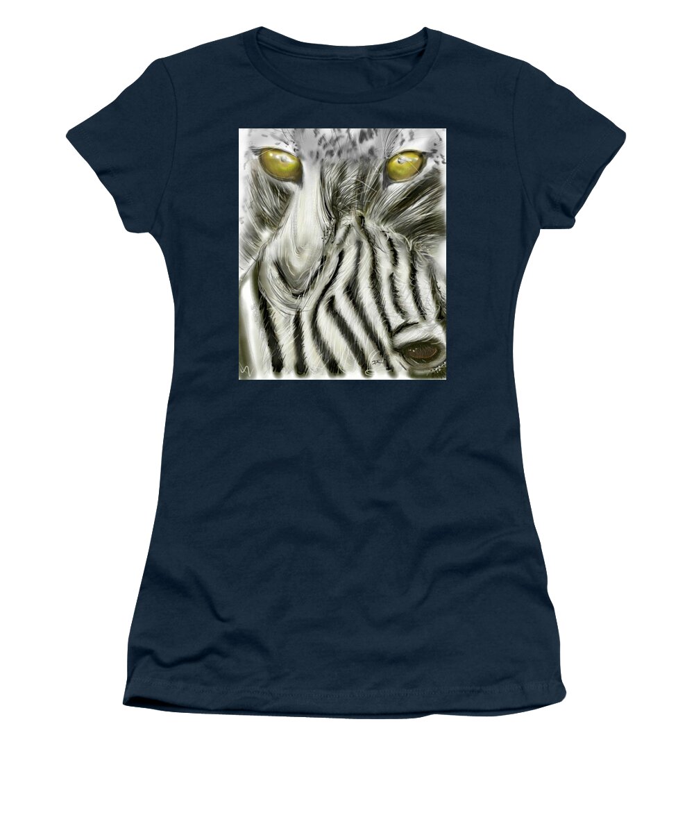 Zebra Women's T-Shirt featuring the digital art A friend for lunch two by Darren Cannell