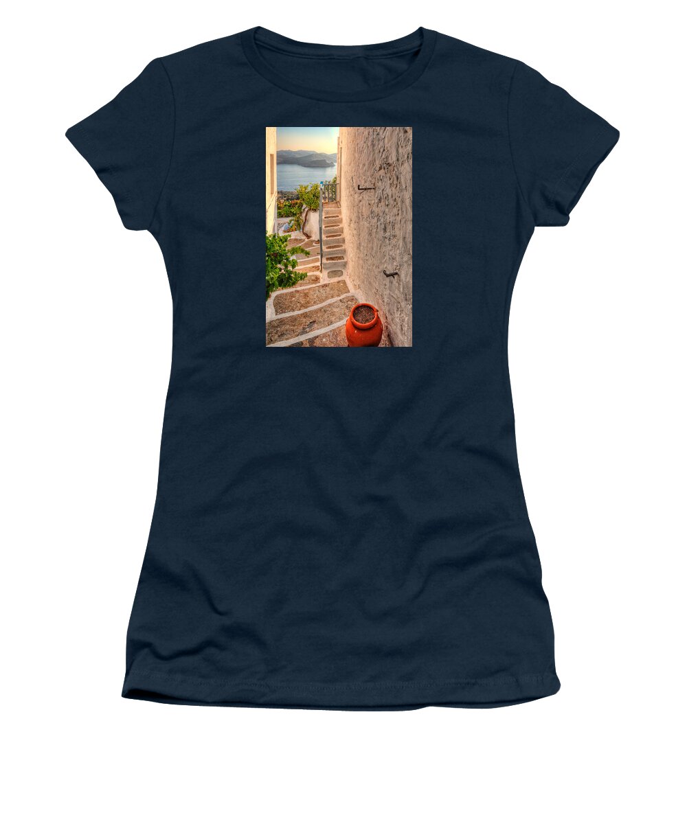 Milos Women's T-Shirt featuring the photograph A house in Plaka of Milos - Greece by Constantinos Iliopoulos