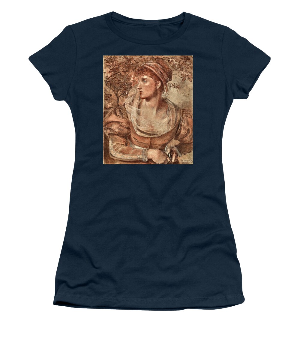 Frederick Sandys Women's T-Shirt featuring the drawing A Lady in Shakespearean Costume by Frederick Sandys