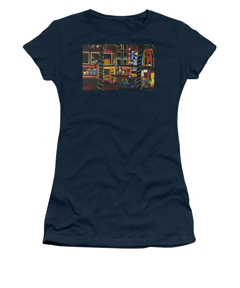 Cityscape Women's T-Shirt featuring the painting A Moment in Dam by Patricia Arroyo