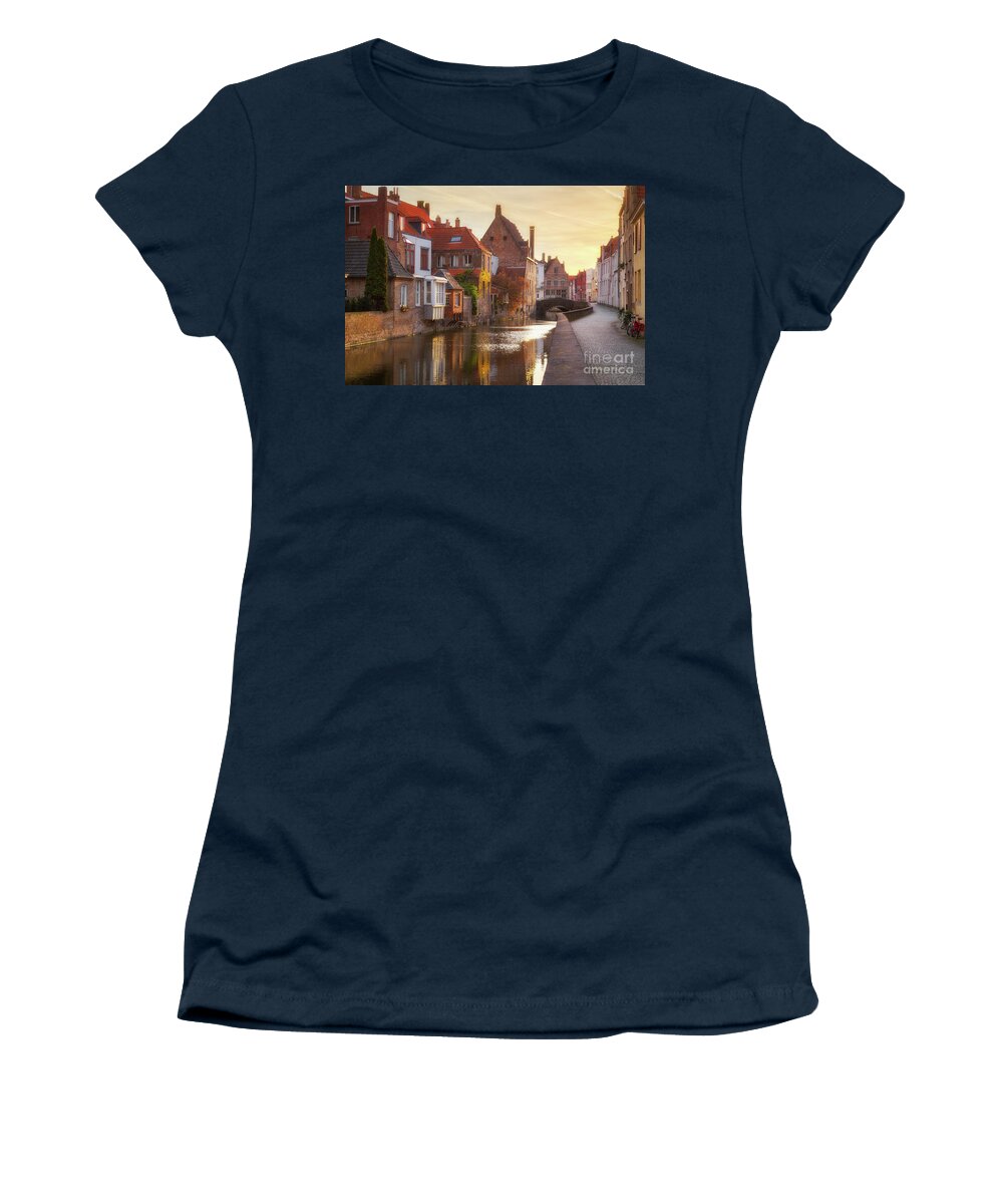 Architecture Women's T-Shirt featuring the photograph A Morning in Brugge by JR Photography