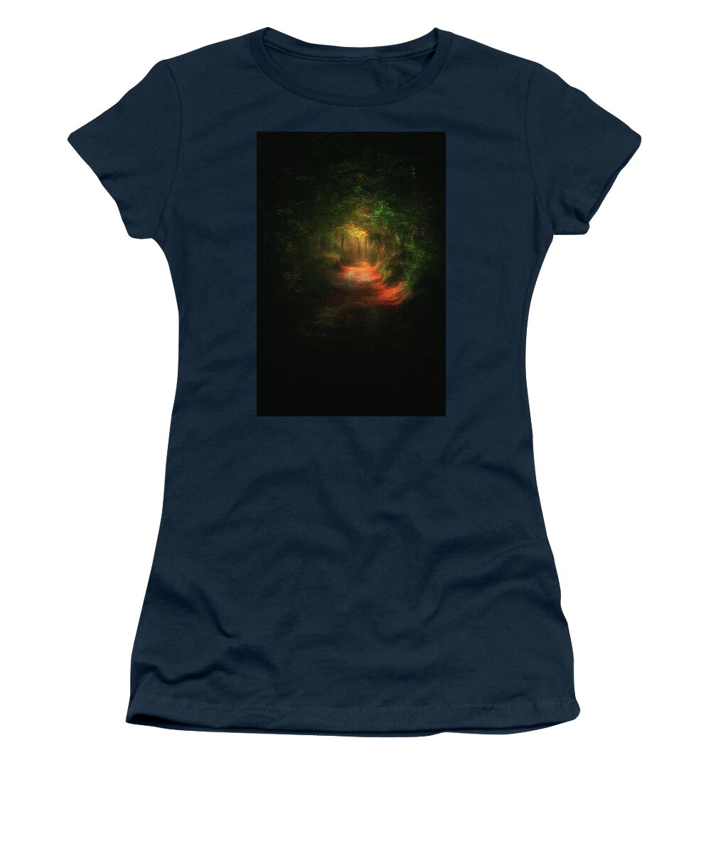 Path Women's T-Shirt featuring the photograph A path in the dark by Mikel Martinez de Osaba