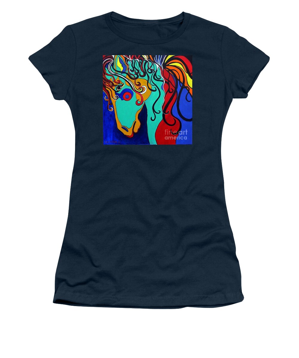 Horse Women's T-Shirt featuring the painting A Rainbow Called Romeo by Alison Caltrider
