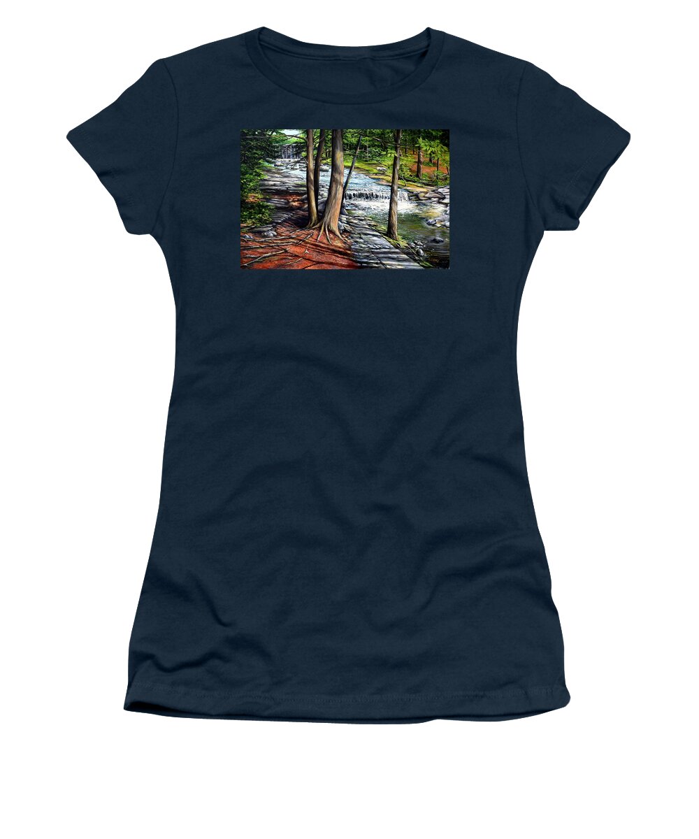 Maine Women's T-Shirt featuring the painting Vaughan's Brook, Hallowell, Maine by Eileen Patten Oliver