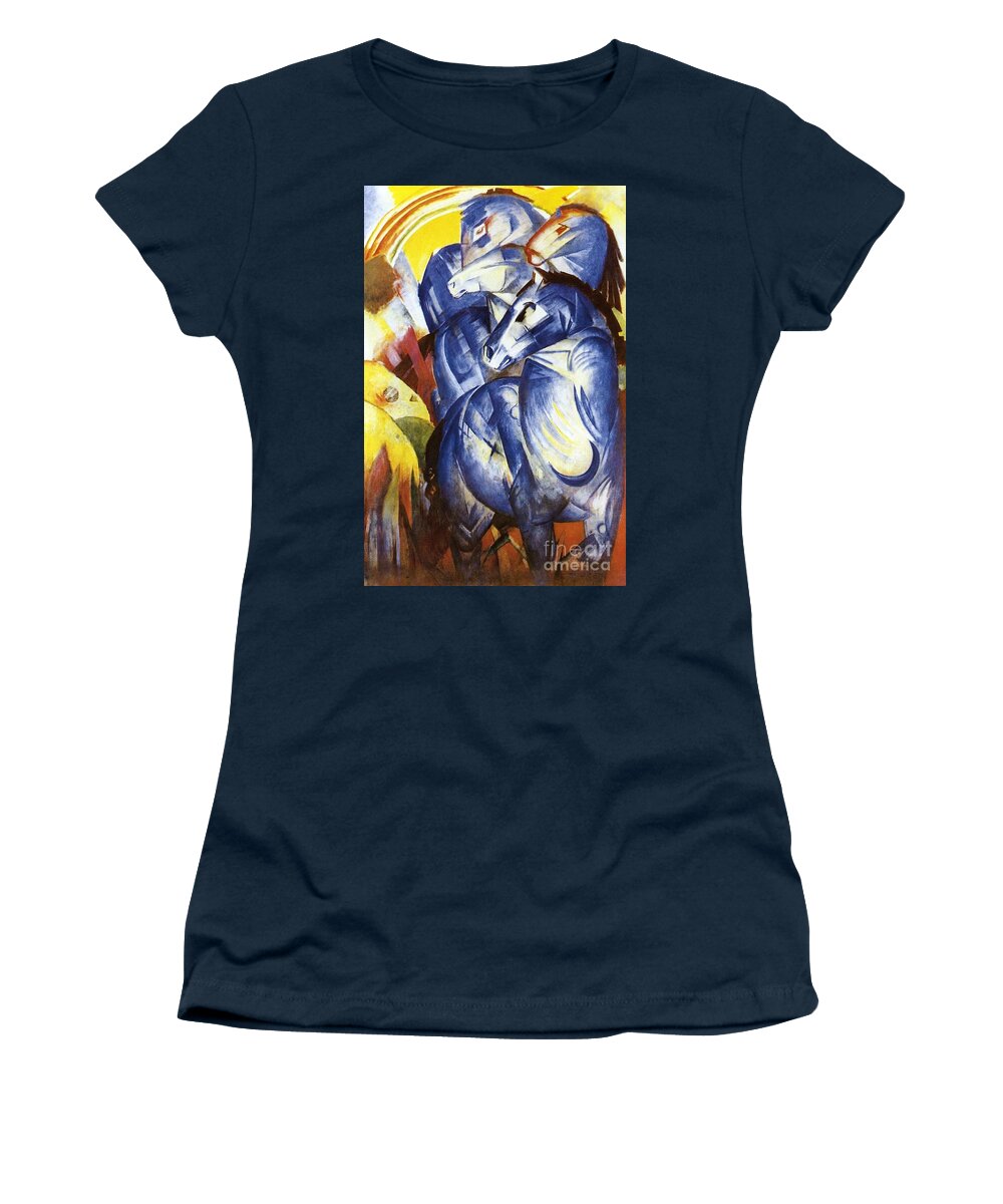Franz Marc Women's T-Shirt featuring the painting A Tower of Blue Horses by Franz Marc