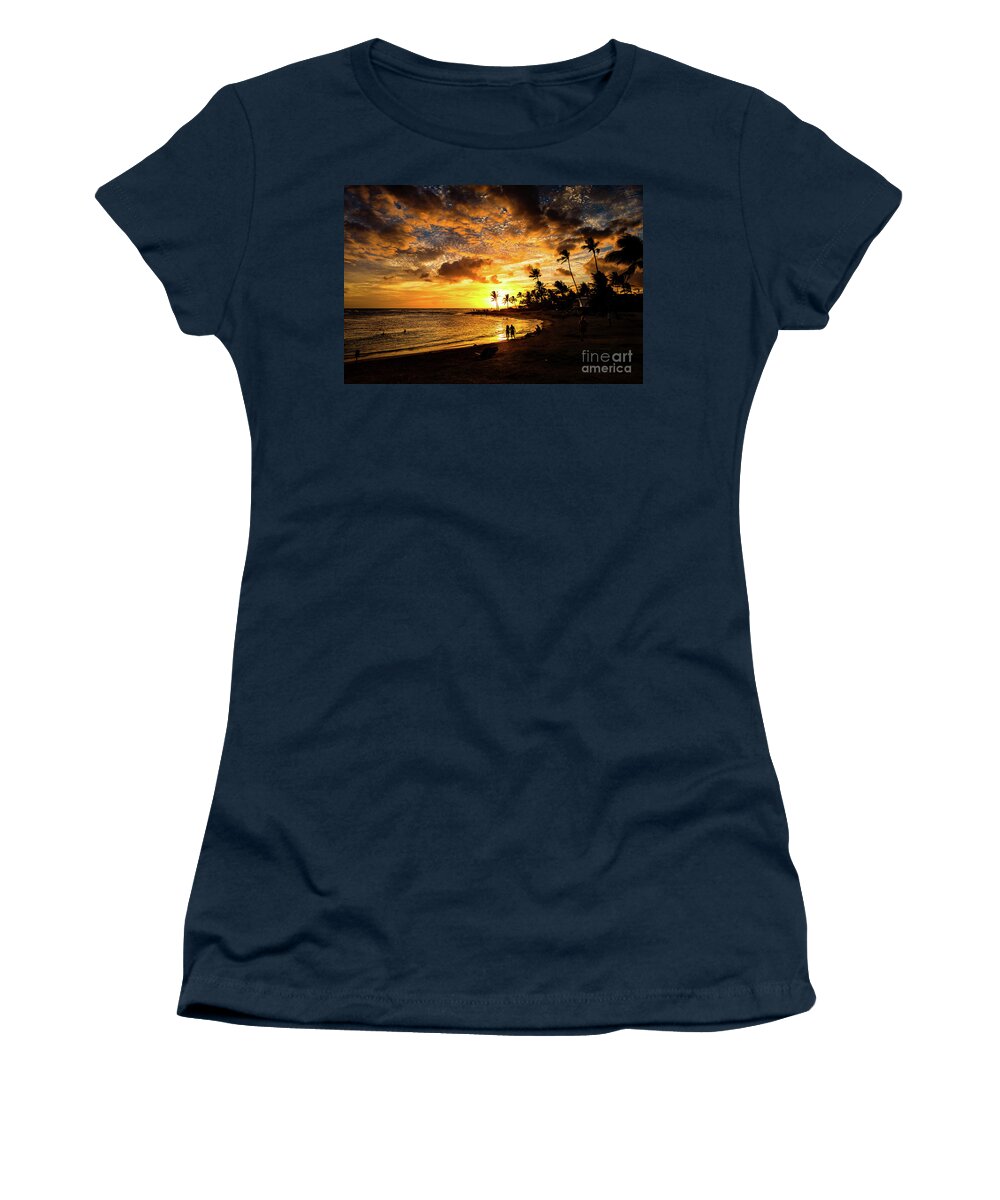 Sunset Women's T-Shirt featuring the photograph Sunset Beach Walk Hawaii by M G Whittingham