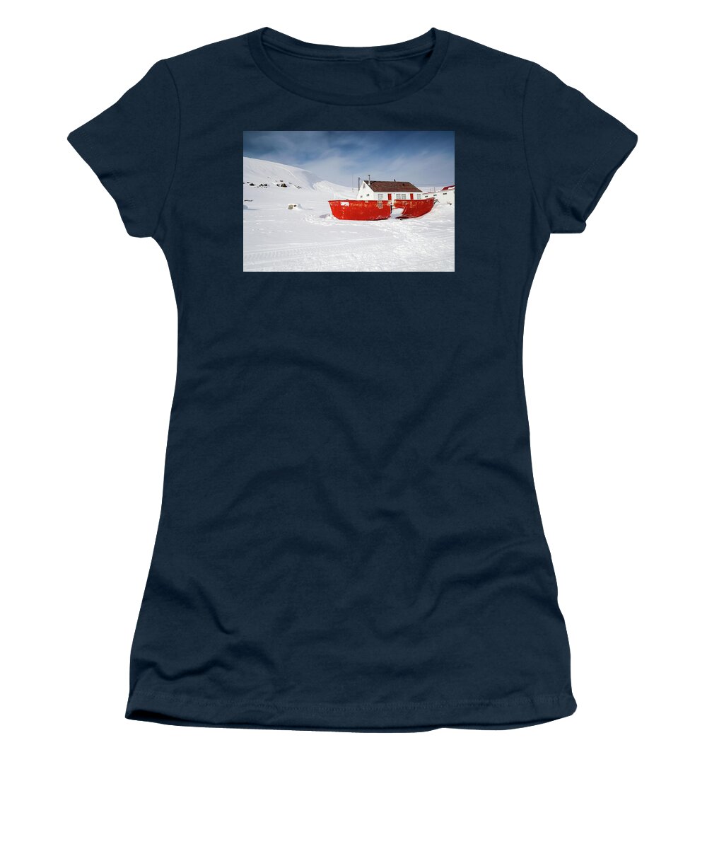 Cape Cod Catboat Women's T-Shirt featuring the photograph Abandoned fishing boat by Nick Mares