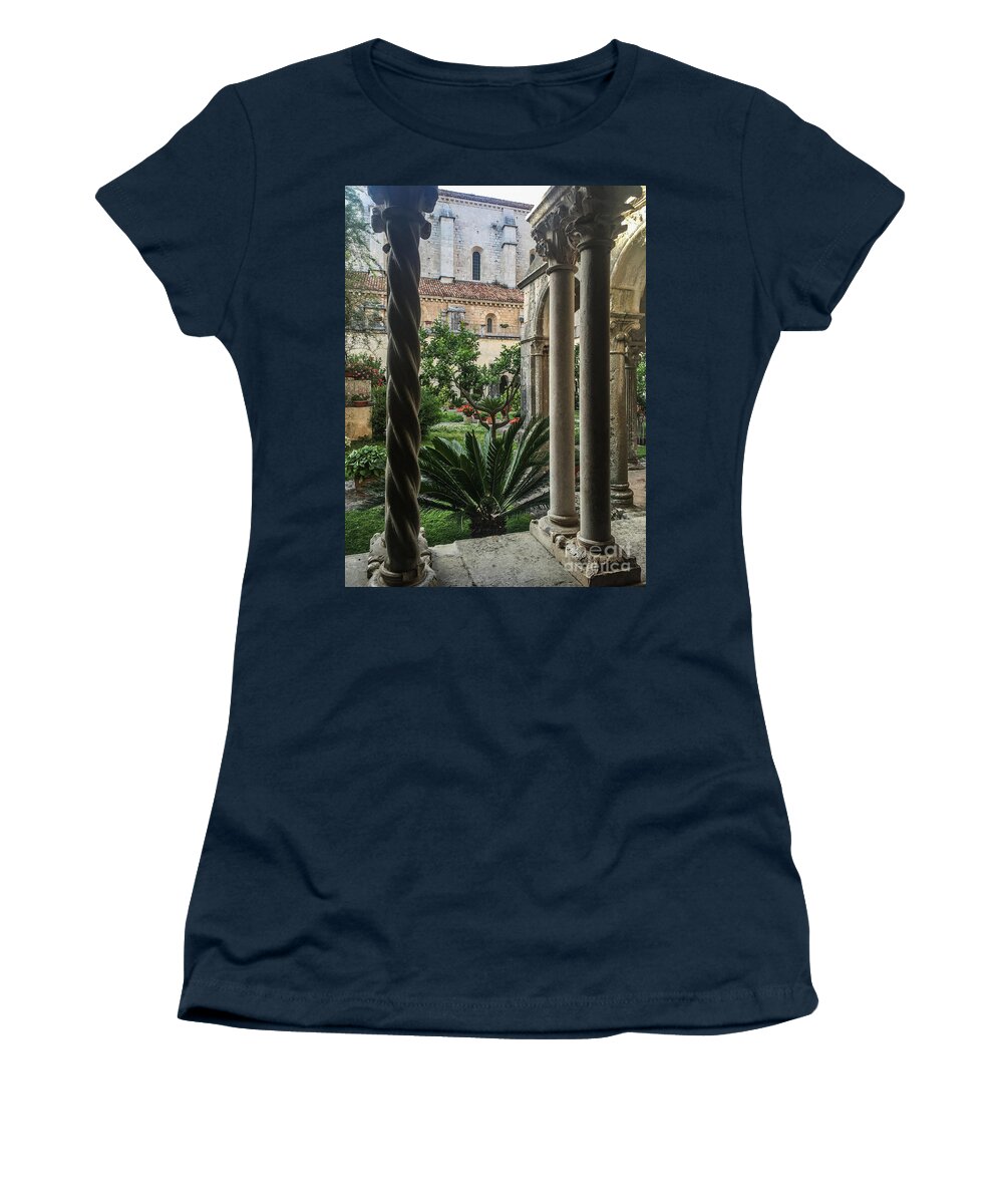Abbazia Di Fossanova Women's T-Shirt featuring the photograph Abbey Garden by Joseph Yarbrough